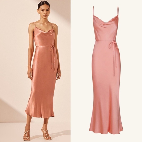 shona joy bias cowl midi dress Shona Joy Terracotta Shona Joy La Lune Bias Cowl Midi Dress In Rose  Coco  Lola